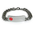 Classic Stainless Steel ID Bracelet with wide chain. Red emblem.