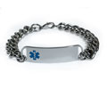 D- Style ID Bracelet with wide chain and blue emblem.