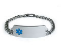 Premium Classic Stainless Steel ID Bracelet with blue emblem.