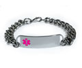 D- Style ID Bracelet with wide chain and pink emblem.