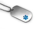 Premium Medical ID Dog Tag with Blue emblem (6 lines engraved).