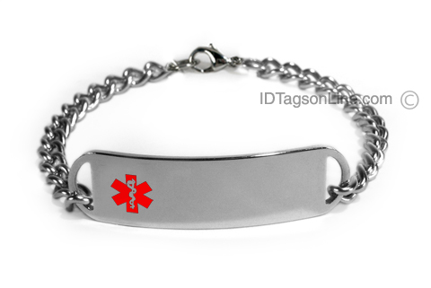 D- Style Stainless Steel ID Bracelet with embossed emblem. - Click Image to Close