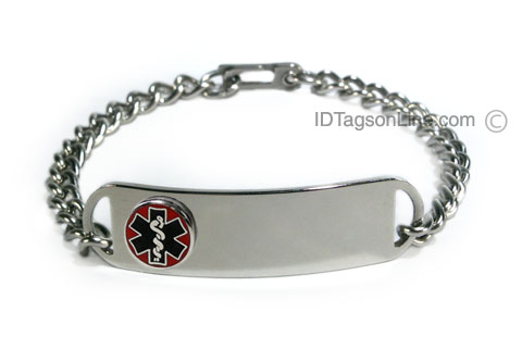 D- Style Stainless Steel ID Bracelet with raised medical emblem. - Click Image to Close