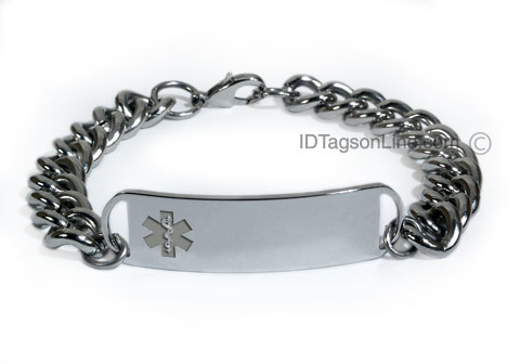 D- Style ID Bracelet with wide chain and clear emblem. - Click Image to Close