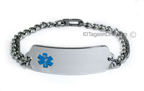 Premium Classic Stainless Steel ID Bracelet with blue emblem. - Click Image to Close