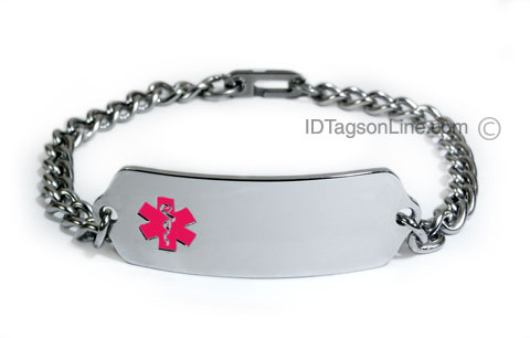 DNR Classic Stainless Steel ID Bracelet with Pink emblem. - Click Image to Close