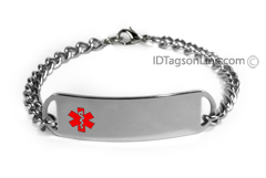 D- Style Stainless Steel ID Bracelet with embossed emblem.
