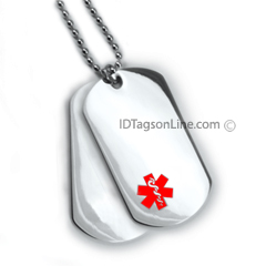 Double Stainless Steel ID Dog Tag with 12 lines of engraving.