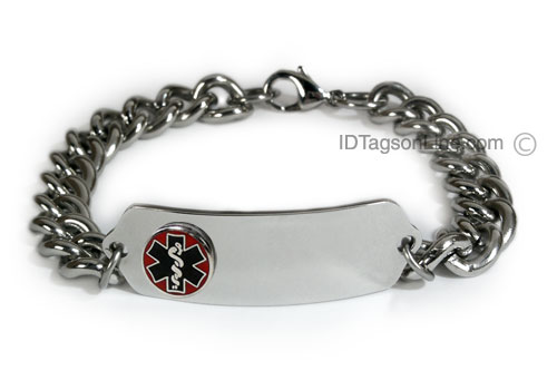 Classic ID Bracelet with raised medical emblem and wide chain. - Click Image to Close