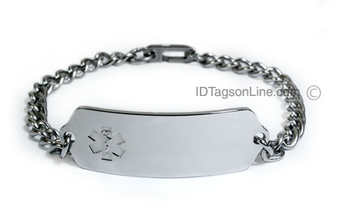Premium Stainless Steel ID Bracelet with clear emblem. (5 lines) - Click Image to Close