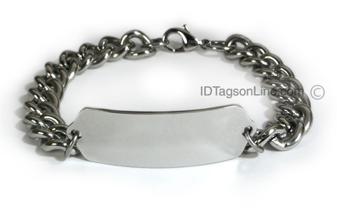 Premium Classic Stainless Steel ID Bracelet with wide chain. - Click Image to Close