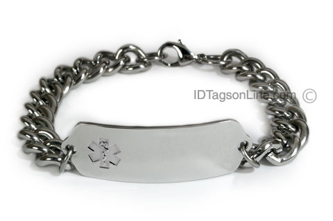 Classic Stainless Steel ID Bracelet with wide chain.Clear Emblem - Click Image to Close