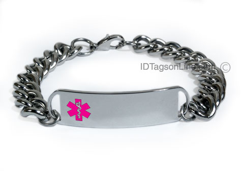 D- Style ID Bracelet with wide chain and pink emblem. - Click Image to Close
