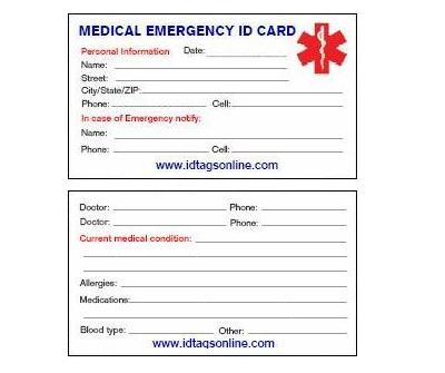 5 (five) Medical ID wallet cards (see quantity discount). - Click Image to Close
