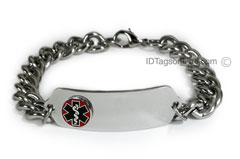 Classic ID Bracelet with raised medical emblem and wide chain.
