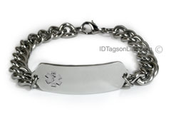 Classic Stainless Steel ID Bracelet with wide chain.Clear Emblem