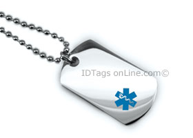 Premium Medical Mini Dog Tag with blue medical Emblem.